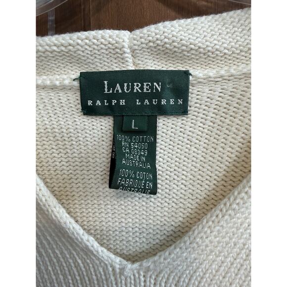 Ralph Lauren | Vintage 90’s Logo Crest Cotton Knit Sweater Cream Pullover- L - Picture 3 of 6